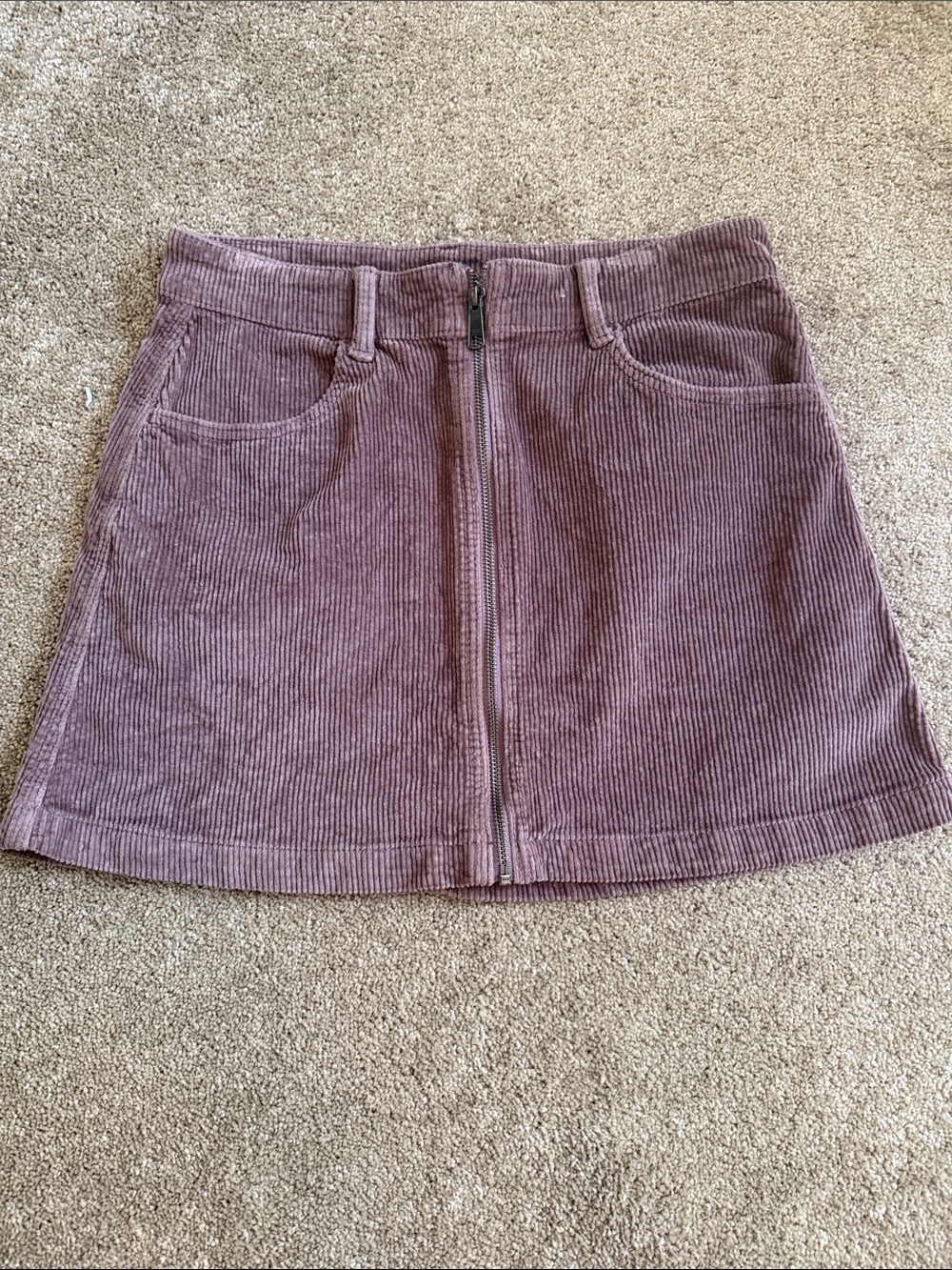 American Eagle Outfitters Dusty Mauve Corduroy Front-Zip Mini Skirt